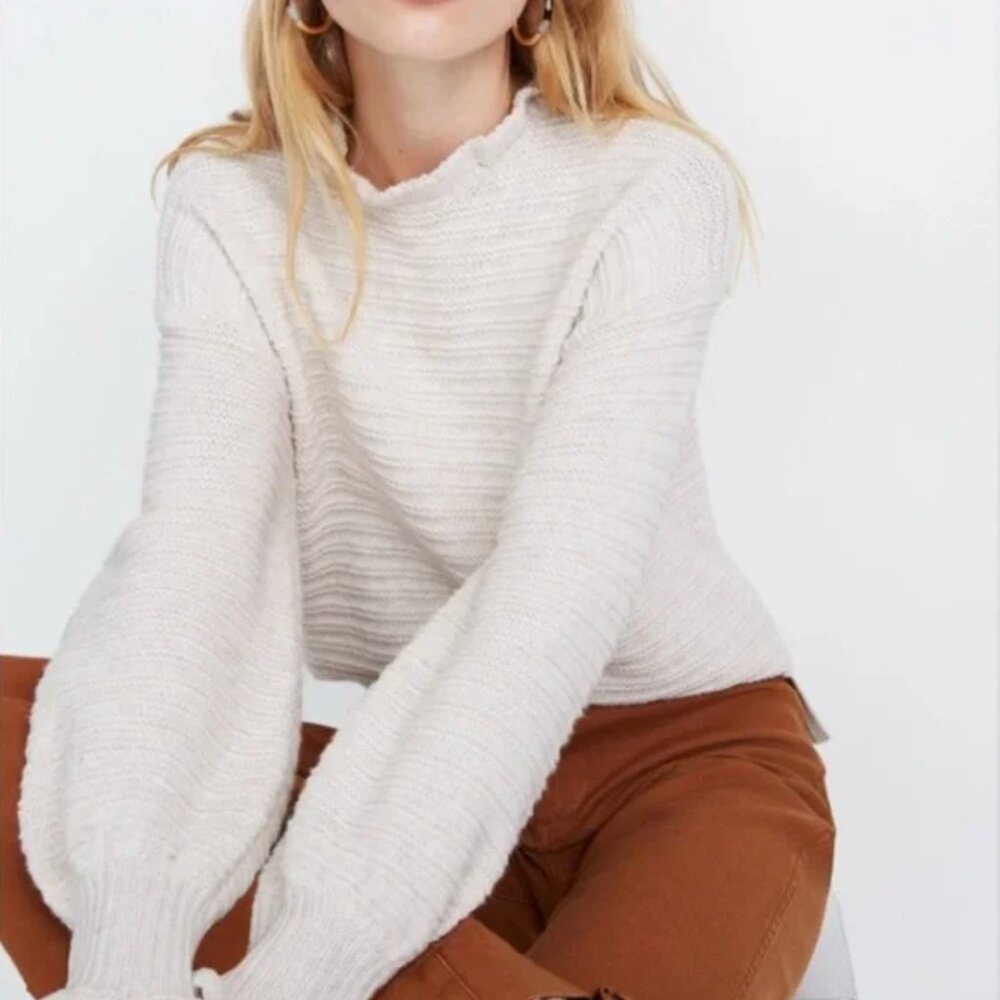 Madewell Ruffle Neck Sweater Cream sz LARGE